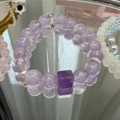 S925 Silver Amethyst & White Natural Pearl Bracelet