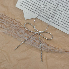 S925 Silver Faceted Bead Bow Necklace