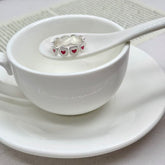 S925 Silver Pink Enamel Heart Ring