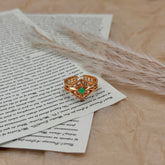 S925 Silver Vintage Gold-Tone Ring with Green Zircon