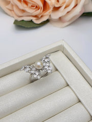Whispering Wings · Pearl & Zircon Ring
