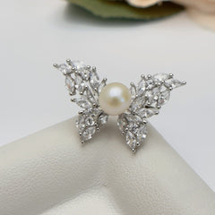 Whispering Wings · Pearl & Zircon Ring