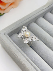 Whispering Wings · Pearl & Zircon Ring