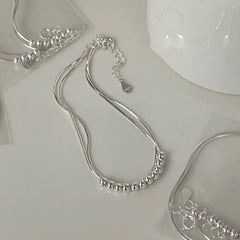 S925 Silver Double-Layer Beaded Snake Chain Bracelet