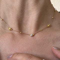 Vintage Brushed Two-Tone Cat-Eye Bead Necklace