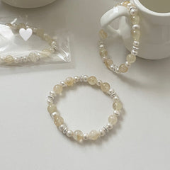 S925 Silver Stretch Bracelet with Natural Pearl & Golden Rutilated Quartz