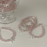 S925 Silver Bow & Pink Crystal Sweet Bracelet