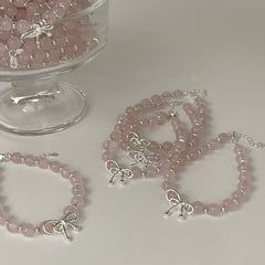 S925 Silver Bow & Pink Crystal Sweet Bracelet