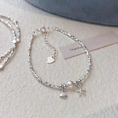 S925 Silver Starfish & Shell Shimmer Bracelet
