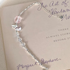 Rose of the Moon· Rose Quartz & Pearl Silver Shard Bracelet