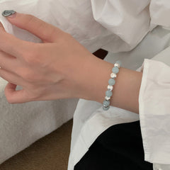 S925 Silver Aquamarine Faceted Bead Bracelet