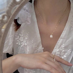 S925 Silver Necklace with High-Luster Teardrop Pearl