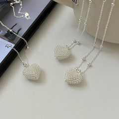 S925 Silver Woven Heart Beaded Necklace