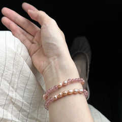 Orange-Pink Natural Pearl Strawberry Quartzen Gradient Bracelet