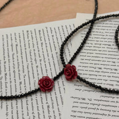 S925 Silver Cinnabar Red Rose Necklace