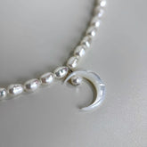 Moon & Mother-of-Pearl Necklace with Freshwater Pearl in S925 Silver