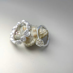 Matte & Polished Rose Ring Set in S925 Silver