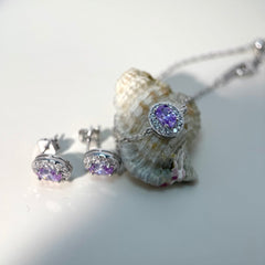 Purple Zircon Oval-Cut Bracelet & Rose Stud Earrings Set in S925 Silver