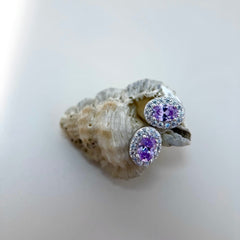 Rose-Shaped Purple Zircon Stud Earrings in S925 Silver