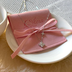 S925 Sterling Silver Twin Blossom Four-Leaf Clover Moissanite Necklace