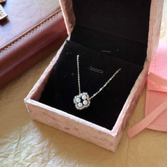 S925 Sterling Silver Freshwater Pearl Woven Four-Leaf Clover Jewelry Set