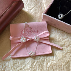 S925 Sterling Silver Freshwater Pearl Woven Four-Leaf Clover Jewelry Set