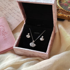 S925 Sterling Silver Pavé Swan Zircon Jewelry Set (Necklace · Stud Earrings)