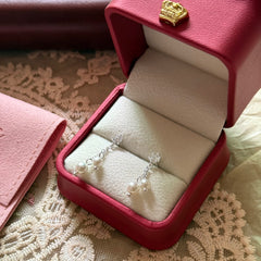 S925 Sterling Silver Double-Layer Zircon Tassel Pearl Stud Earrings