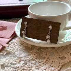 S925 Sterling Silver Double-Layer Zircon Tassel Pearl Stud Earrings