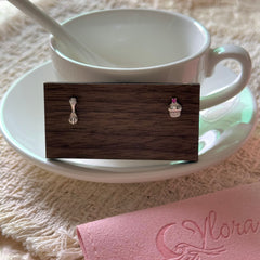S925 Sterling Silver Red Zircon Cake & Fork Stud Earrings