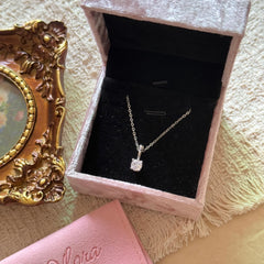 S925 Sterling Silver Vintage Square Zircon Necklace