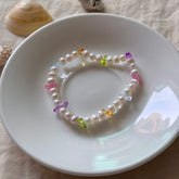 Candy-Colored Natural Stone Chip & Freshwater Pearl Bracelet