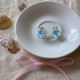 Blue Glass Flower Crystal Stud Earrings