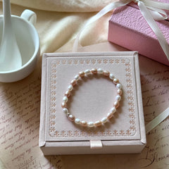 Freshwater Pearl Pink, Lavender & White S925 Silver Bead Stretch Bracelet