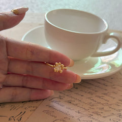 Small Golden Flower Zircon Open Ring