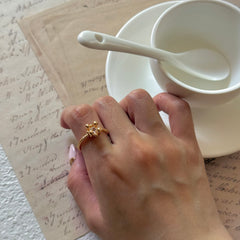 Small Golden Flower Zircon Open Ring