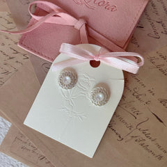 Vintage Lace Openwork White Agate Stud Earrings