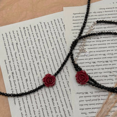 S925 Silver Cinnabar Red Rose Necklace