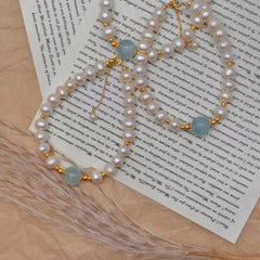 S925 Silver Aquamarine & Freshwater Pearl Bracelet