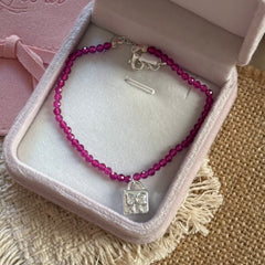 Ruby Heart Bow Toggle Bracelet