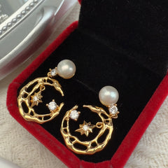 S925 Silver Artistic Natural Pearl & Zircon Earrings