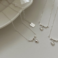 S925 Sterling Silver Bow & Heart Pendant Necklace