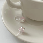 S925 Silver Pink Agate Bow Earrings