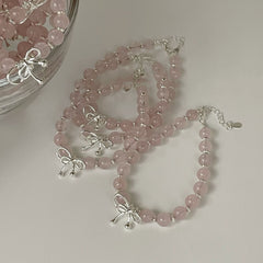S925 Silver Bow & Pink Crystal Sweet Bracelet
