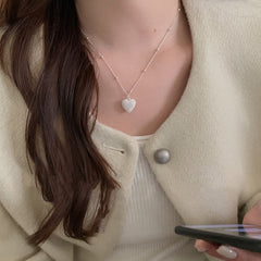 S925 Silver Woven Heart Beaded Necklace