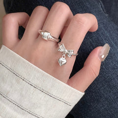 S925 Silver Double-Layer Bow Heart Ring