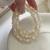 S925 Silver Stretch Bracelet with Natural Pearl & Golden Rutilated Quartz