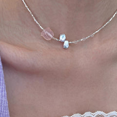 Rose of the Moon · Rose Quartz & Pearl Silver Shard Necklace