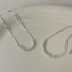 S925 Silver Double-Layer Beaded Snake Chain Bracelet
