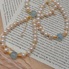 S925 Silver Aquamarine & Freshwater Pearl Bracelet